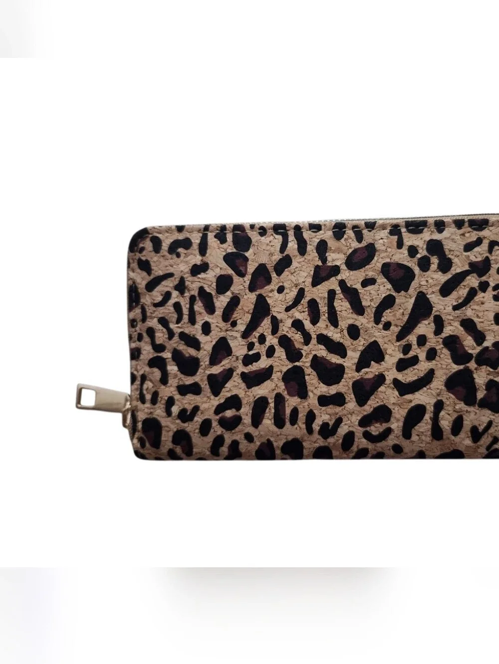 Leopard Print Zip Wallet - Cork Material Beige and Black NWOT